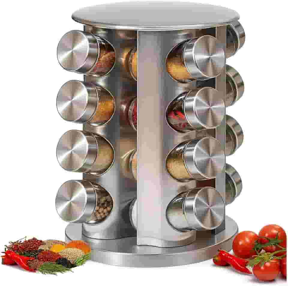 Porta Temperos Giratório Inox Vidro 16 Potes Condimentos Organizador Cozinha Moderno