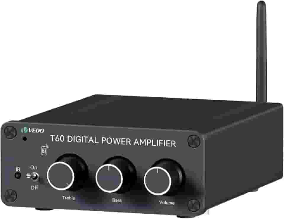 Amplificador Áudio Estéreo Hi-fi Bluetooth Com Graves/agudos,100Wx2 com,Design Compacto para Caixas de Som Passivas - Sistema de Áudio para Casa, Escritório e Exteriores com Entrada RCA e Fonte 12-24V