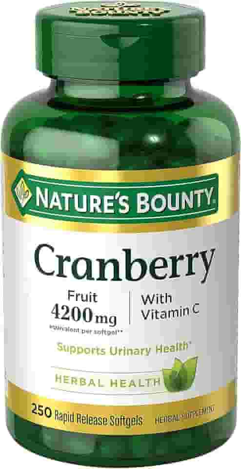 Nature's Bounty Cranberry 4200mg Com Vitamina C, Saúde Urinária E Suporte Imunológico, Cranberry Concentrado, 250 Softgels de Rápida Absorção