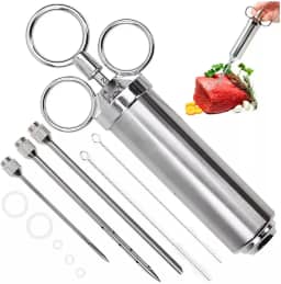 Seringa Injetora De Temperos Molhos Profissional Kit Com 3 Agulhas Carnes Frangos Peixes Churraco Injetor de Aço Inox Focuslar