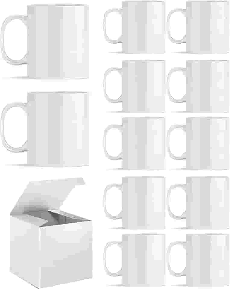 Canecas de sublimação, canecas de café brancas de sublimação Tazas para sublimação em branco 325 ml com caixa para café, sopa, chá, leite, latte, cacau quente conjunto de 12