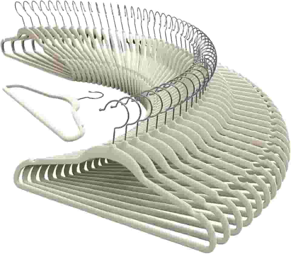 Kit 100 Cabide Veludo Slim Antideslizante Ultra Fino Cor:Bege