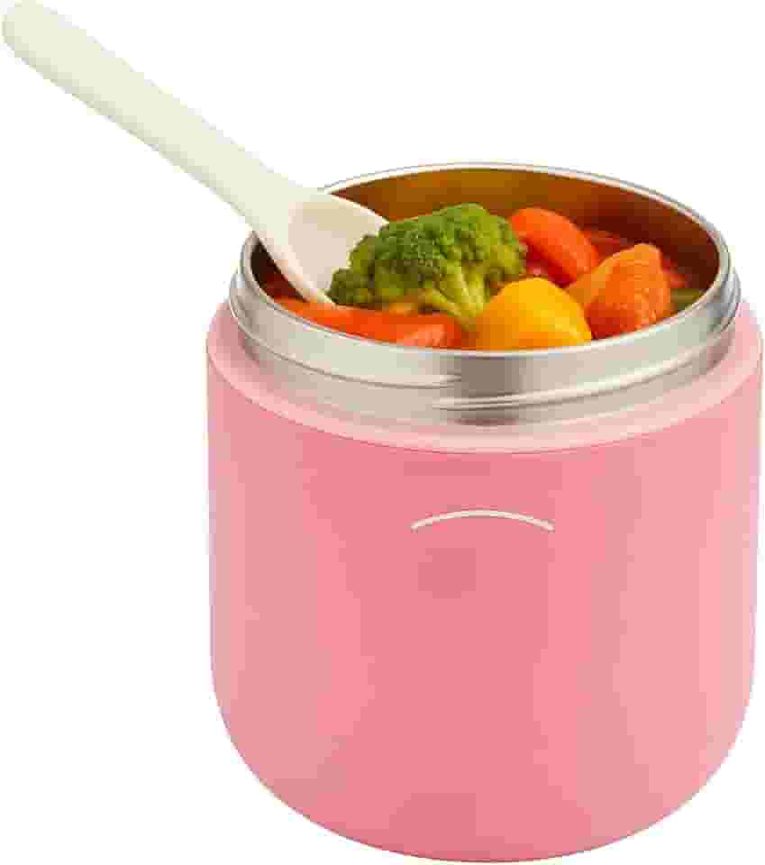 Pote Térmico Infantil 530ml Aço Inoxidável, Marmita Térmica Bebê Com Colher, Conserva 8h Quente Frio BPA Free (Rosa)
