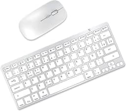 KIT Teclado e Mouse Sem Fio Bluetooth para Tablet Macbook iPad iMac Notebook PC, Premium Silencioso Minimalista Portátil ABNT2 - Branco