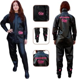 Capa de chuva Feminina PVC KM Motoshop Leve Resistente Flexivel Impermeável Moto Motociclista Preta com detalhes rosa