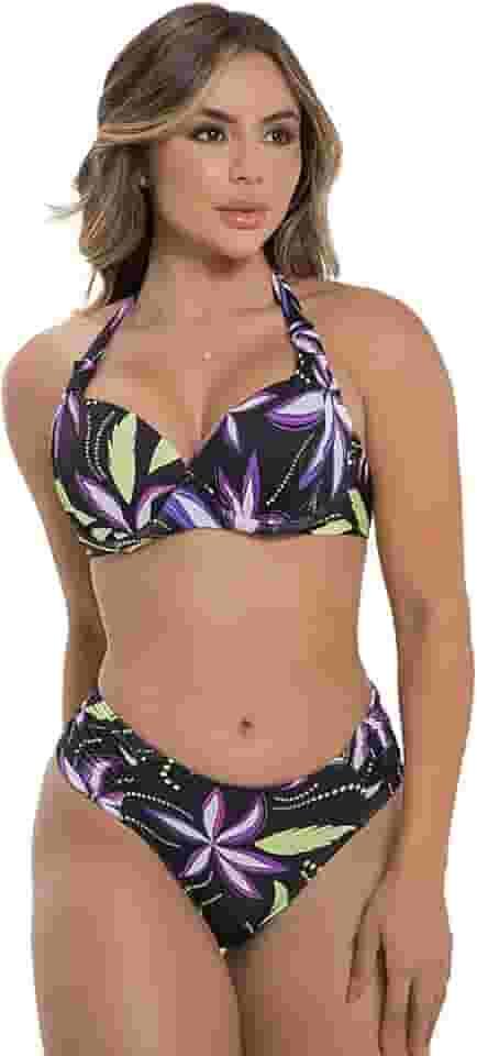 Biquíni Estampado com Bojo Meia-Taça e Calcinha Drapeada Disfarça Barriga