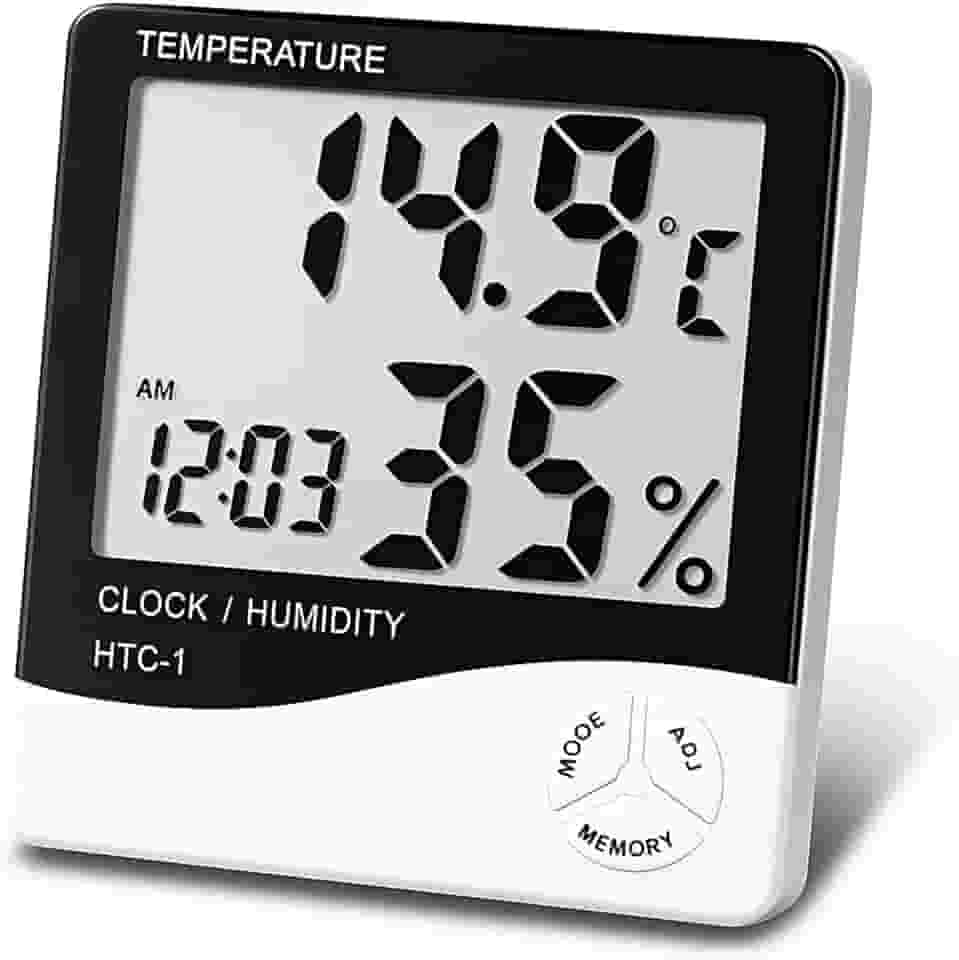 Termômetro e Higrômetro Digital, Medidor de Temperatura e Umidade com Relógio e Alarme, Visor LCD