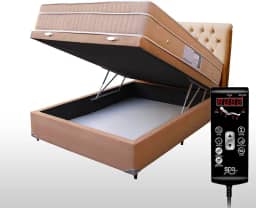 Colchão Massagem Com Controle Operacional Despertador + Base Box Baú + Cabeceira Casal (Bege Escuro Cabeceira Bege Esc)