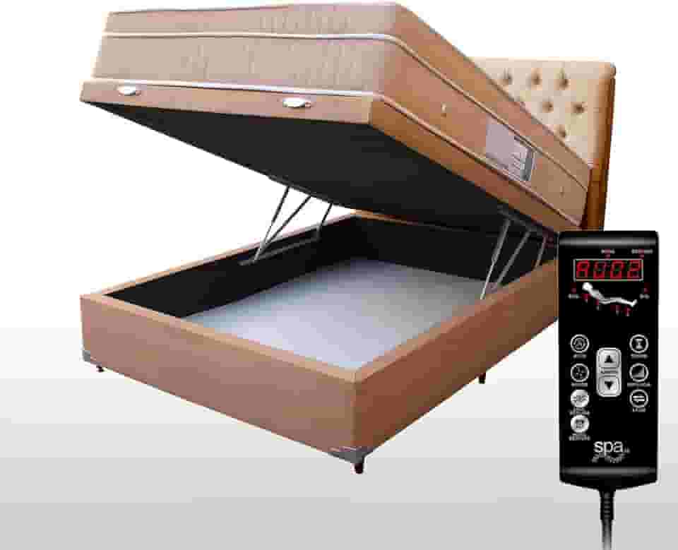 Colchão Massagem Com Controle Operacional Despertador + Base Box Baú + Cabeceira Casal (Bege Escuro Cabeceira Bege Esc)