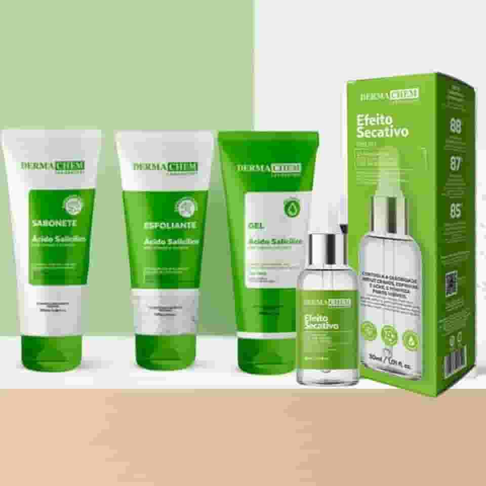 Kit Skincare Anti Acne e Oleosidade Sabonete + Esfoliante + Gel Hidratante + Serum Efeito Secativo Dermachem