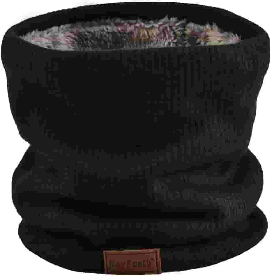 Cachecol de tricô com forro de lã e camada dupla para o inverno Infinity grosso e à prova de vento, preto.