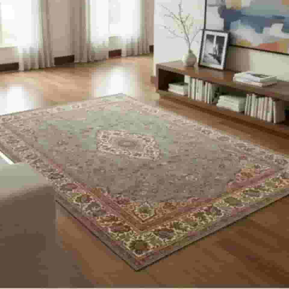 Tapete Sala Quarto Antiderrapante Tipo Persa Turkish Rug Marrom e Verde Antialérgico 140x100 Cm Antimancha Grande