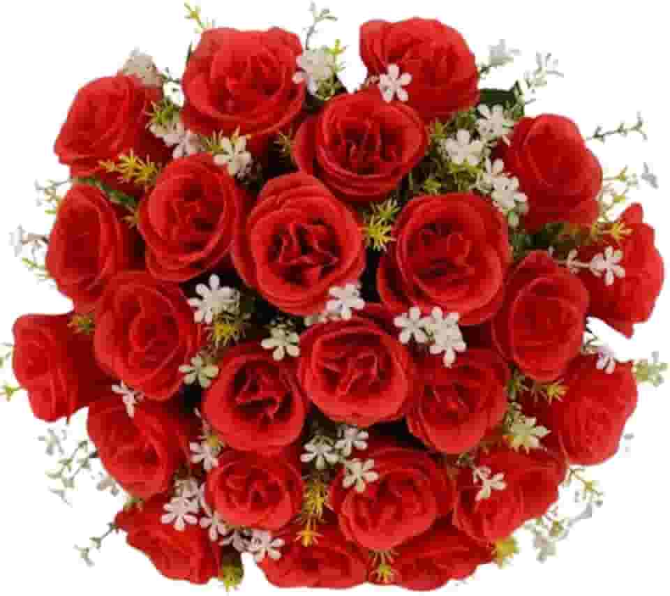 Buquê arranjo de Rosas Artificiais, 24 Flores, 40 cm de Altura cores variadas (Vermelho)