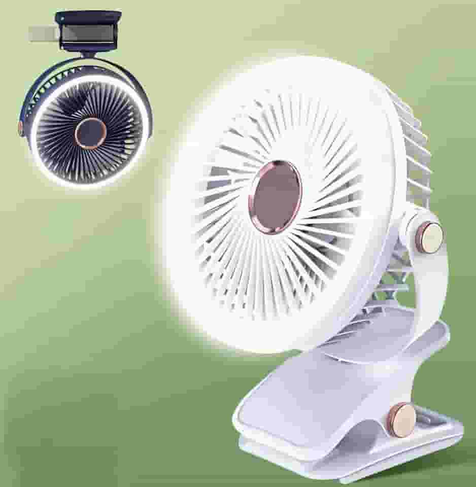 Ventilador de Mesa Portátil Recarregável Mini Ventilador Silencioso com Bateria de Longa Duração 2400mAh LED Integrado 5 Velocidades Ajustáveis 360 Graus Ideal para Usos Domésticos (Branco)