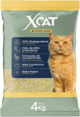 Kit Areia Sanitária Biodegradável para Gatos Xcat Biogolden 4kg - Feita de Mandioca e Milho | Controle de Odor, Torrões Firmes e Baixa Poeira (1 unidade)