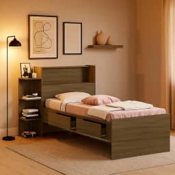 Cama Solteiro Isa Com Baú e Nichos (Castanho)