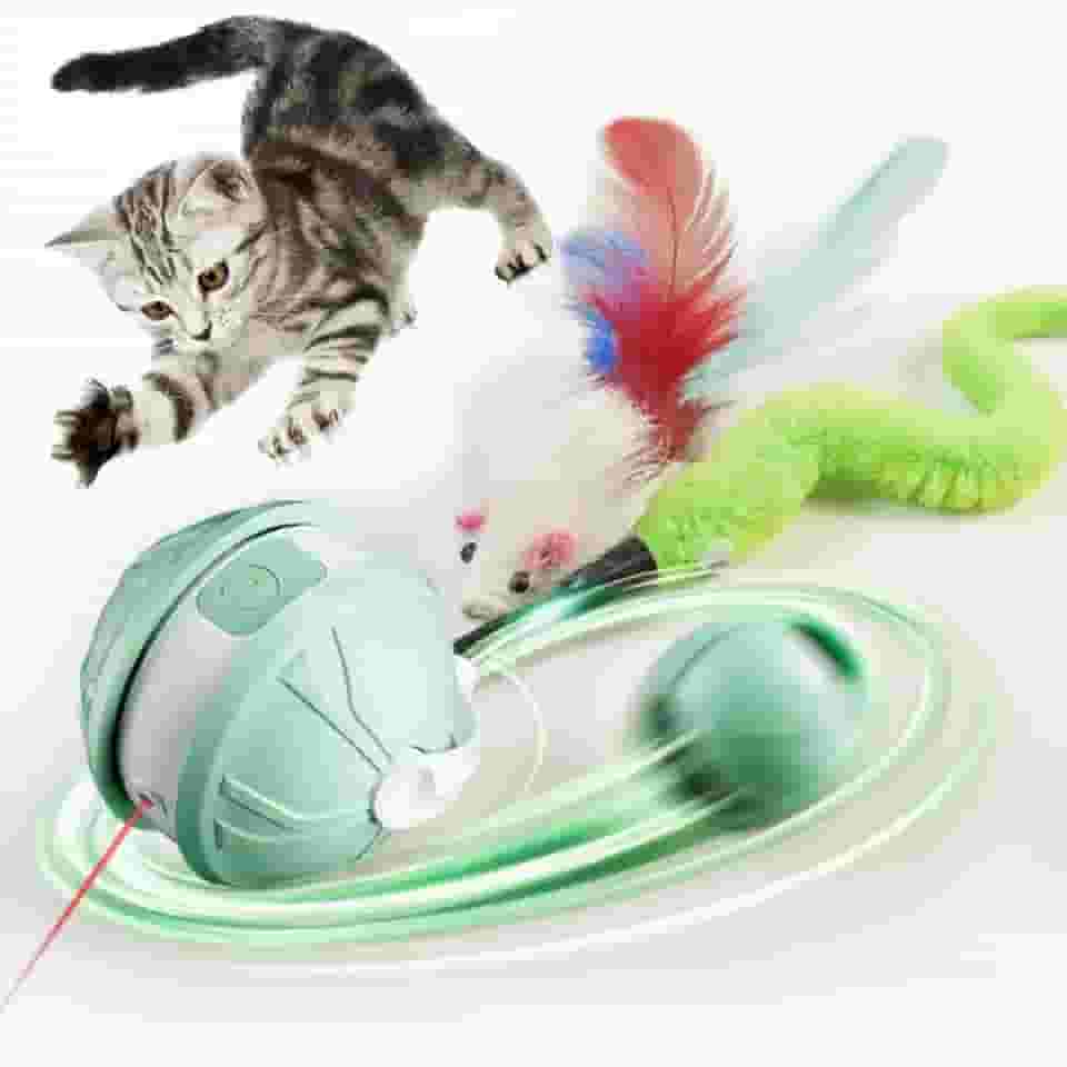 Rolamento de Esferas Giratório Automático, Brinquedos Inteligentes Interativos Para Gatos e Cães, Brinquedo de Penas Substituível, carregamento USB,Bolas Interativas Para Animais de Estimação Internos