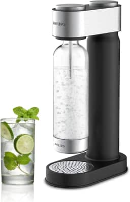 Philips Soda Water Maker Stainless Sparkling Water Maker for Home Carbonating Machine with PET 1L Carbonating Bottle (Black/White)