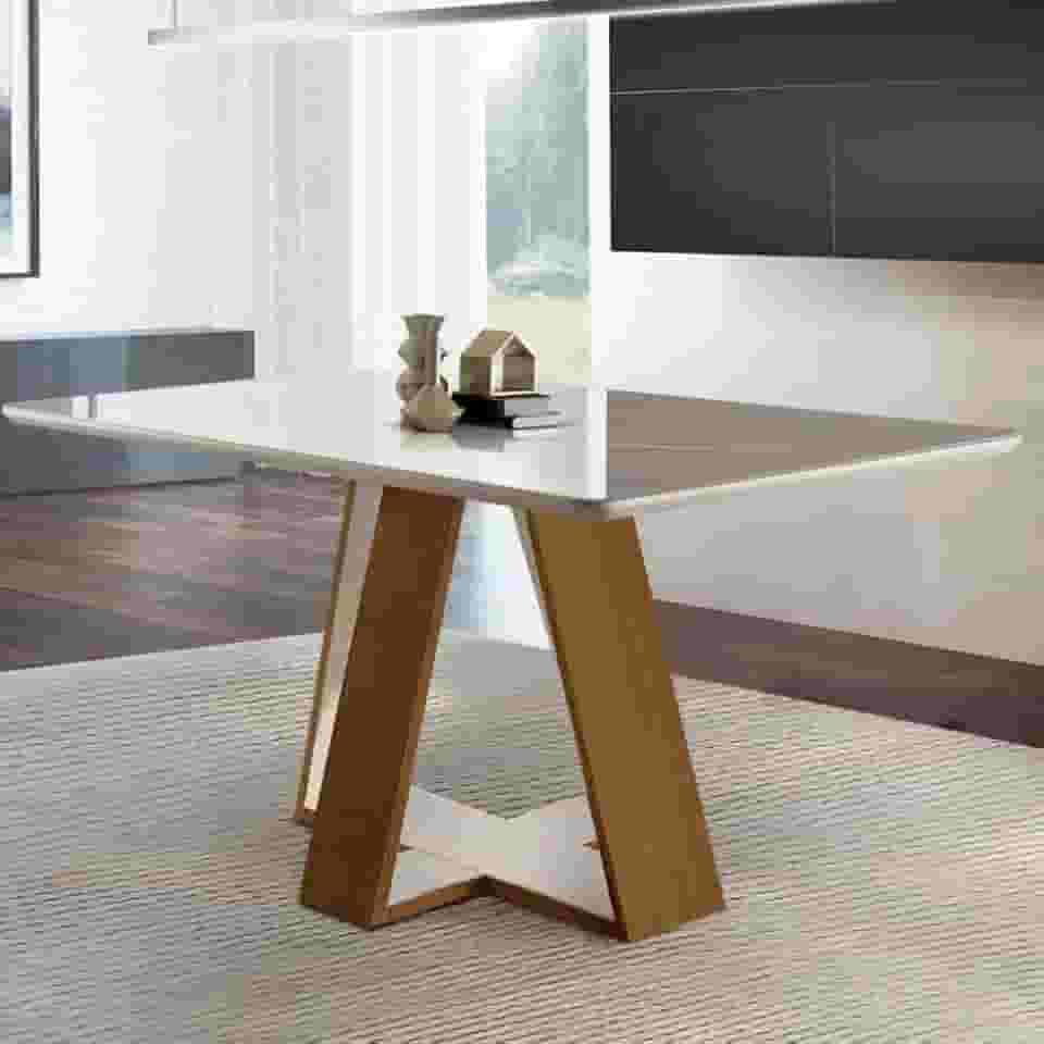 Mesa de Jantar 135x90cm Tampo em Vidro/Laca Grécia LJ Móveis