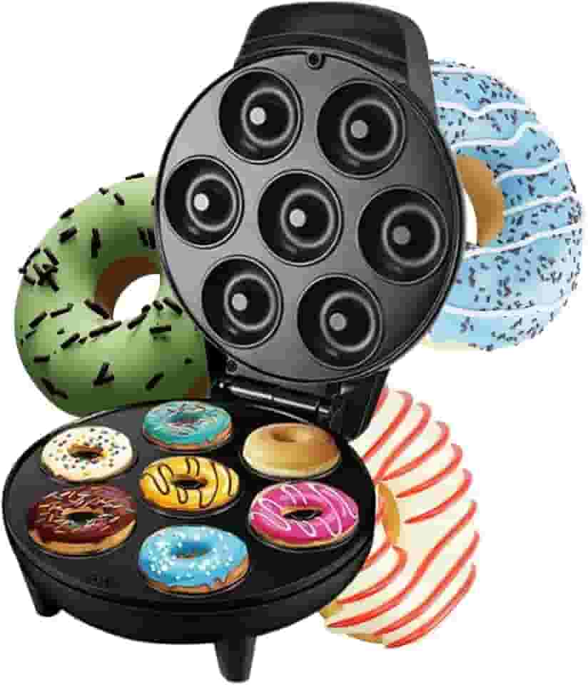 Máquina de Mini Donuts Elétrica - 200V - Faz até 7 Donuts Rápido, Antiaderente, Compacta, Ideal para Café da Manhã, Lanches, Festa Infantil, Presente, Uso Doméstico | Faça Lanches Rápidos em Minutos