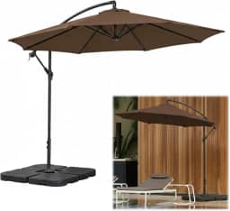 Kit Ombrelone Lateral Suspenso 3m Kauai + Base 60 Litros Quadrada Piscina Jardim