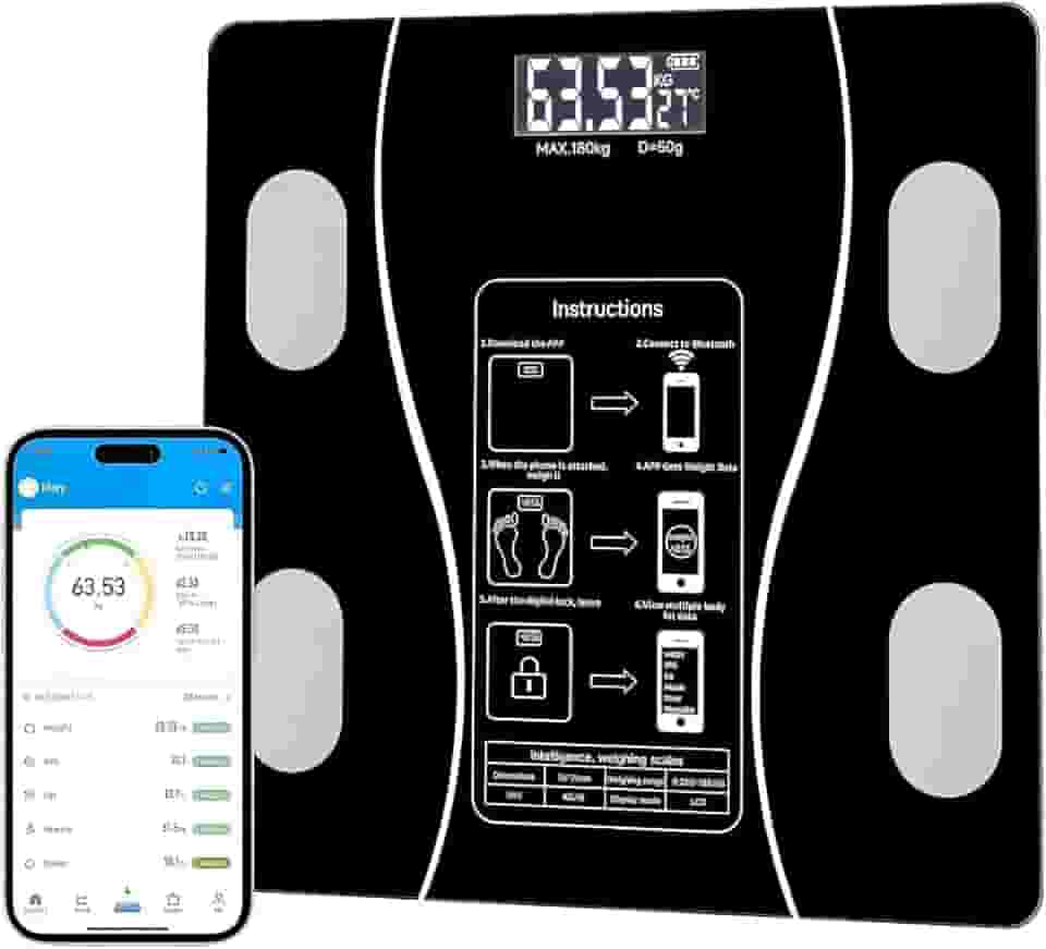 Balança Corporal Inteligente com Bioimpedância Digital – Conexão App e Medição de Gordura até 180kg