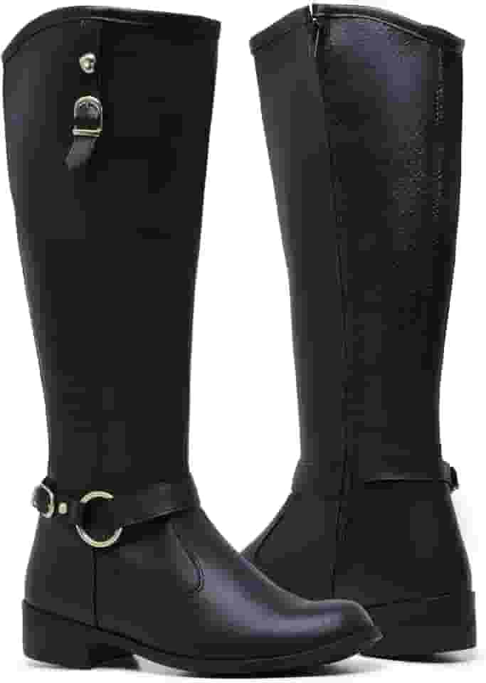 Bota Feminina Cano Longo Montaria Aurora com Zíper e Fivela