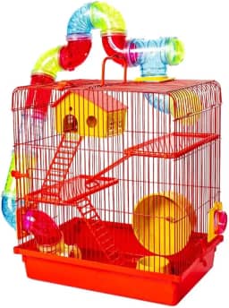 GAIOLA TUBO SUPER LUXO 3 ANDARES VERMELHA HAMSTER COMPLETA CASINHA RODA ESCADA SUPER LUXO