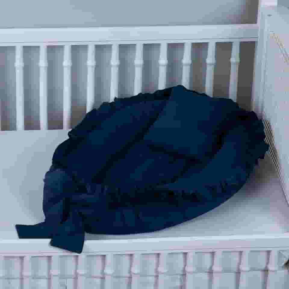 Ninho Redutor de Berço Babado Percal 200 Fios Algodão azul (Marinho, 1)