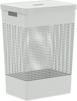 Cesto de roupas com tampa Ou Linha Grid 49L Branco Oceano