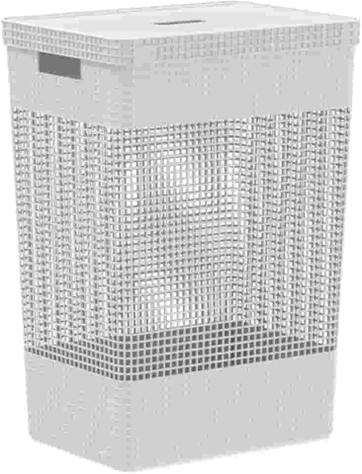 Ou Cesto de Roupas com Tampa 49L Branco Linha Grid