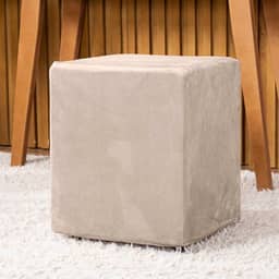 Capa de Puff Quadrado Avulsa Lisa Ajustável com Elástico - Tecido Veludo Suede Decoração Banquinho Luxo Para Sala Quarto Pufe Banco Protetor Banqueta Centro (Bege)