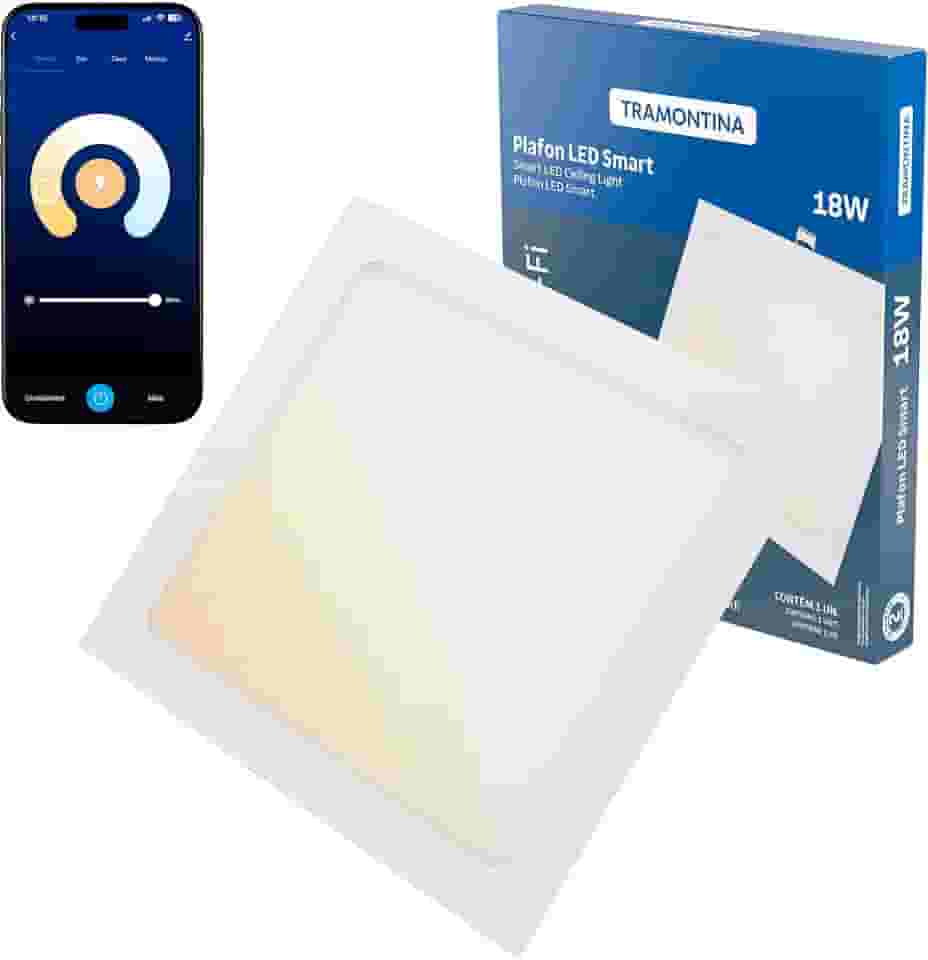 Tramontina Plafon Smart LED Quadrado de Embutir 18W Inteligente Wi-Fi + Bluetooth e função de geolocalização - Compatível com Alexa e Google Assistente