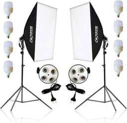 Kit 2 Softbox Fotográfico 50x70cm com 8 Lâmpadas LED 20W e 2 Tripés Ajustáveis 2m – Iluminação Contínua Profissional para Estúdio, Vídeo, Live e Fotografia