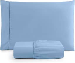 Jogo de Lençol Solteiro 2 Peças Micropercal 400 Fios com Ponto Palito, Toque Acetinado de Hotel, Antiácaro, Não Amassa, Lençol com Elástico, Não faz bolinha (Cor Azul Claro)