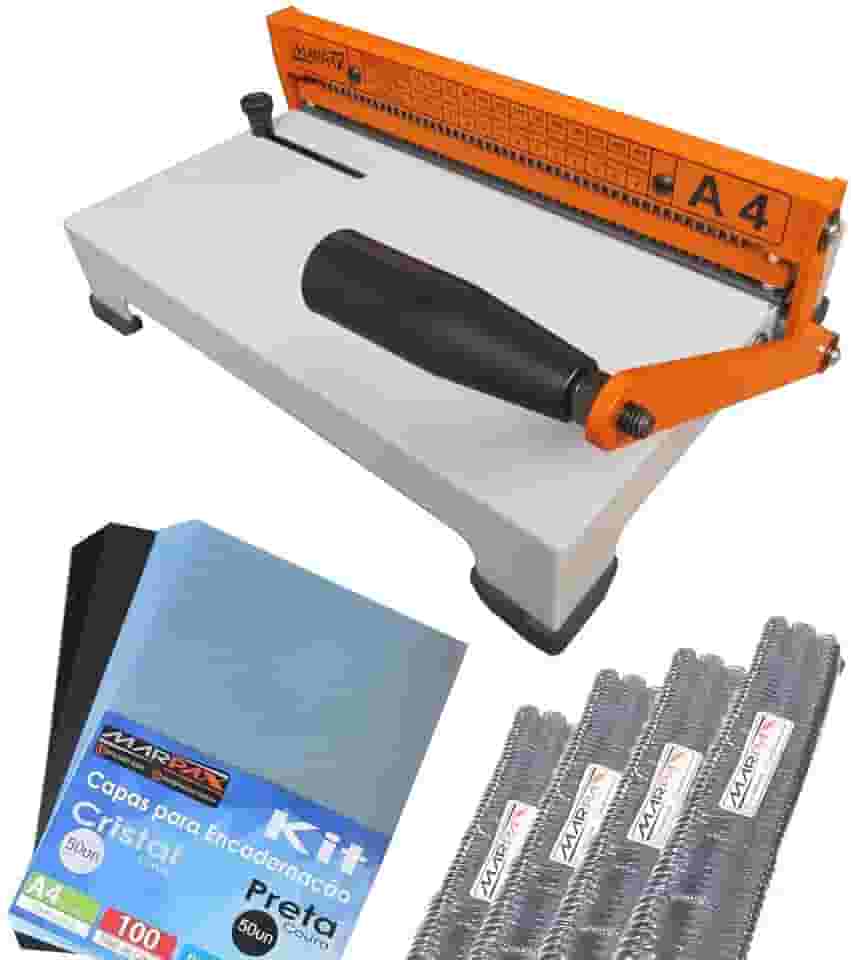 Kit Encadernação Encadernadora Espiral A4-X Marpax + 100 Capas + 100 Espirais