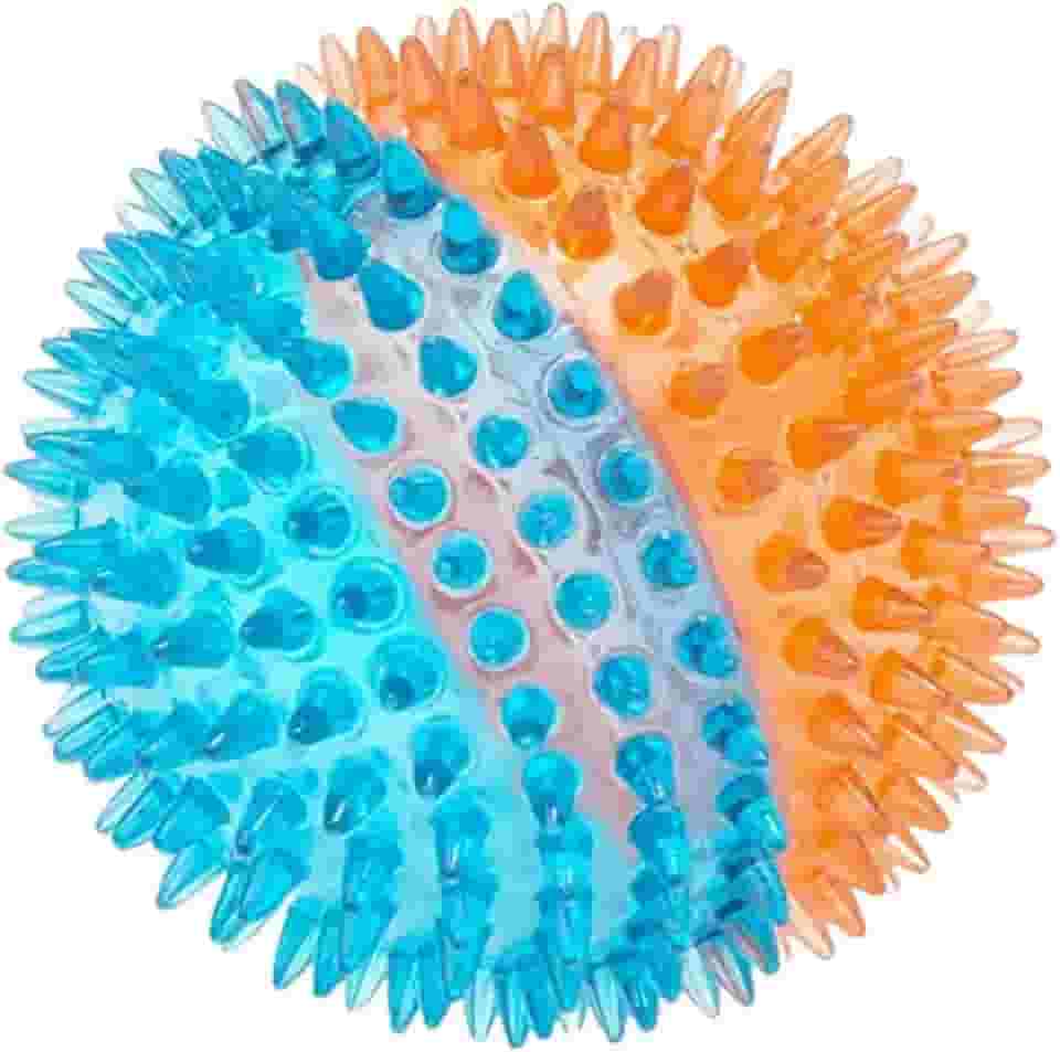Jambo Pet, Brinquedo Bola Espinho Tpr, Tamanho Médio, Cor Azul Com Laranja, Emite Som, Para Cães, Atóxico, Material Borracha, Resistente, Duradouro