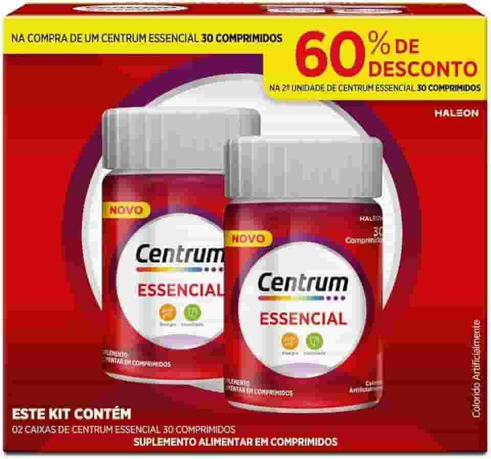 Centrum Essencial Multivitamínico Diário, com Complexo B, Vitamina D, e Magnesio, 2 Frascos com 30 Comprimidos cada