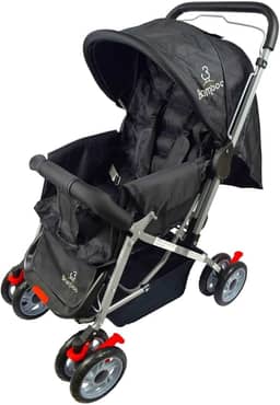 Carrinho Bebê Passeio Menina Menino Reclinável Vira Berço Alça Reversível com Mosquiteiro Bamboo + Bolsa (PRETO)