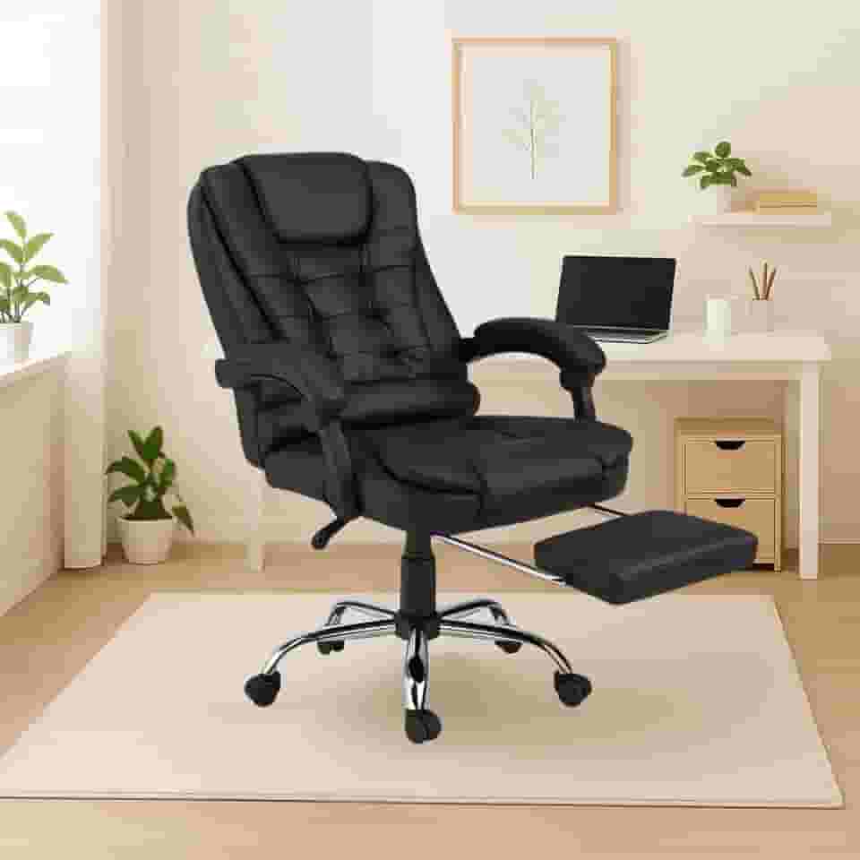 Cadeira De Escritório Itália Presidente Ergonômica Couro Sintético Encosto Ajustável Com Trava E Apoio Para Pés Cor Preta Luvinco (Preto)