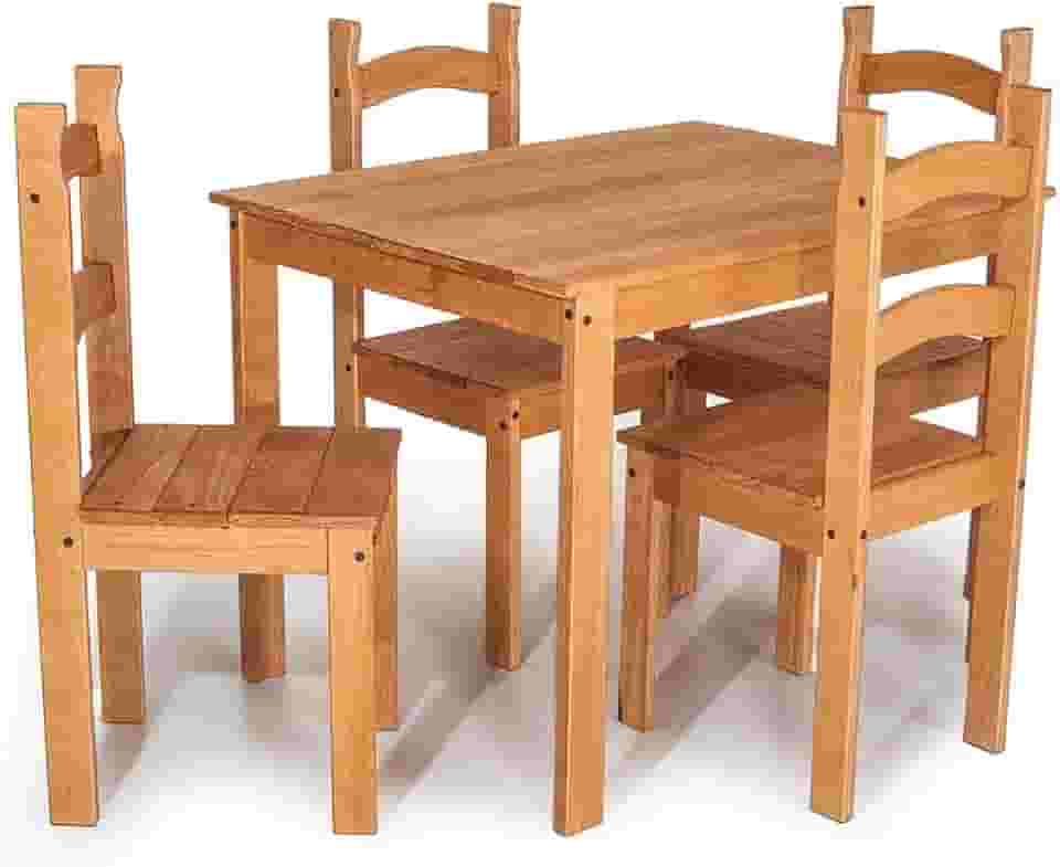 Conjunto Mesa de Jantar 4 Lugares com 4 Cadeiras em Madeira Maciça Mel - Móveis Britz
