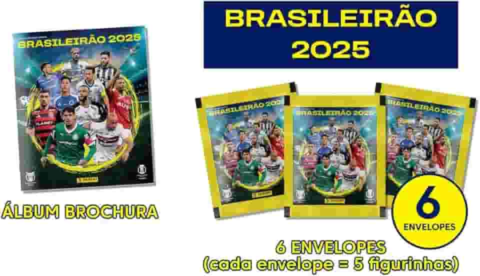 Kit C/ 1 Álbum Brochura + 6 Envelopes de Figurinhas Brasileirão 2025