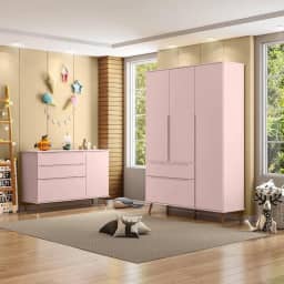 Jogo de Quarto Para Bebê Completo Melinda com Roupeiro e Cômoda Rose