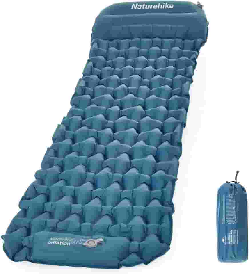 ISOLANTE INFLÁVEL NATUREHIKE FC-12 COM TRAVESSEIRO E BOMBA DE AR EMBUTIDA (Azul)