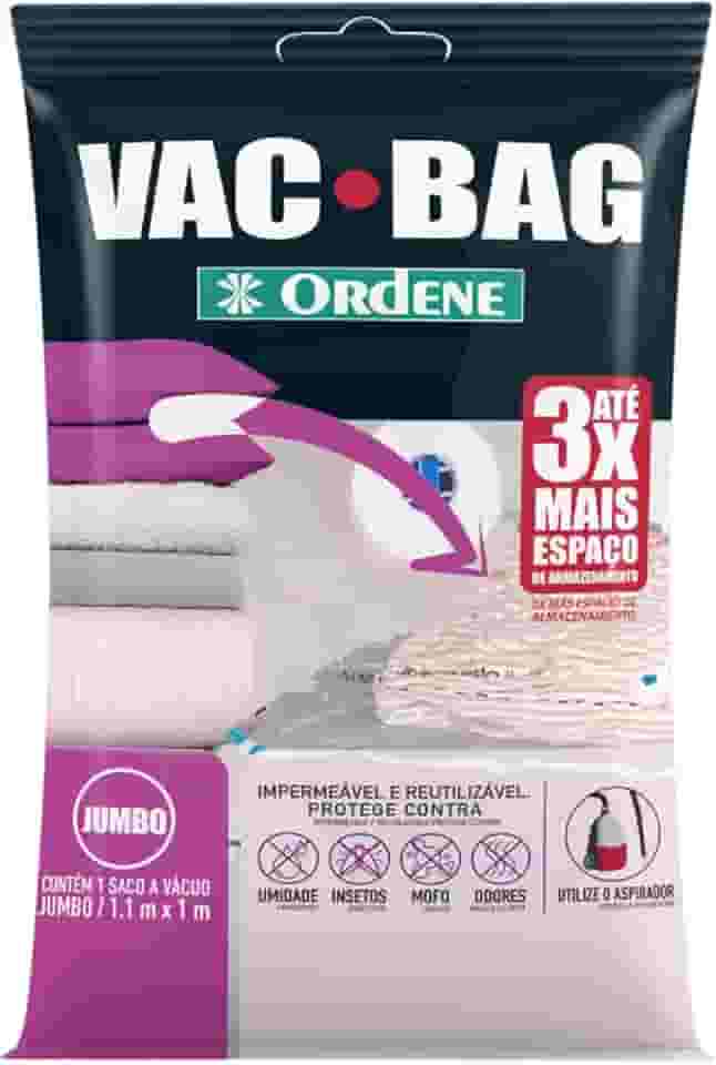 Ordene - Saco Plástico à Vácuo para Armazenamento, Tamanho Jumbo (110 x 100cm), Cor Transparente, Linha Vac Bag