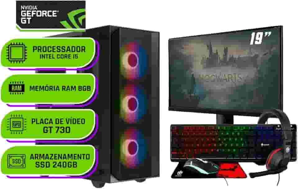 PC Gamer Alligator Shop Intel Core i5 3470, GeForce GT 730 4GB, Memoria 8GB DDR3, SSD 240GB, Monitor 19 Polegadas
