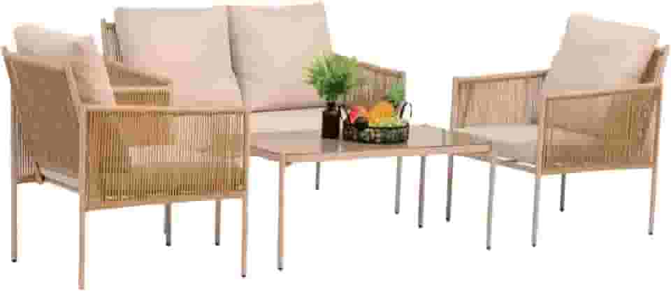 Conjunto de Àrea Externa Harbor com 1 Sofá, 2 Poltronas 1 Mesa - Bege/Claro