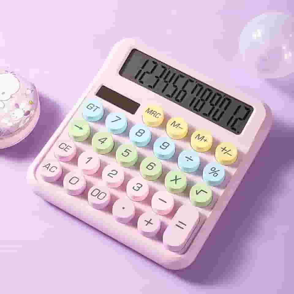 Calculadora mecânica, tela grande de 12 dígitos, calculadora de mesa com botões grandes, fofa e estética para mesa de escritório - roxo