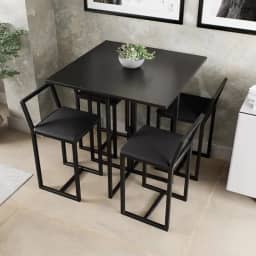 Conjunto Mesa Preta 4 Cadeiras Pequena Estofado Industrial Black (PRETO)