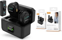 Microfone de Lapela A GOLD PRO Sem Fio Lightning, Kit Duplo com Case de Carregamento, Compatível iPhone 7 ao 14, iPad, Cancelamento de Ruído, IA Antirruído, TikTok, Podcast, Reuniões Online